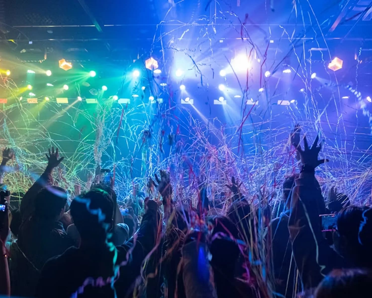 Magical fairy tale entertainment night show with blue fireworks